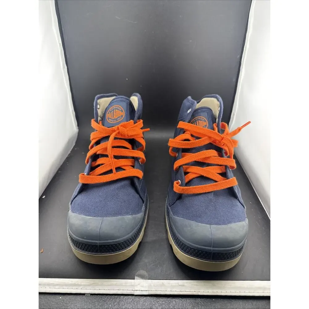Palladium Pampa Hi Original Navy Canvas Boots Gum Sole Orange Laces Men’s 13